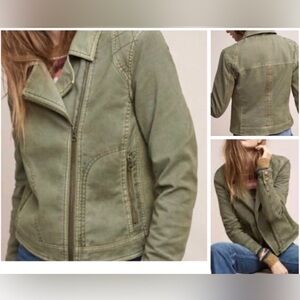 Anthropologie Deep olive green Moto zip jacket  Bomber coat L